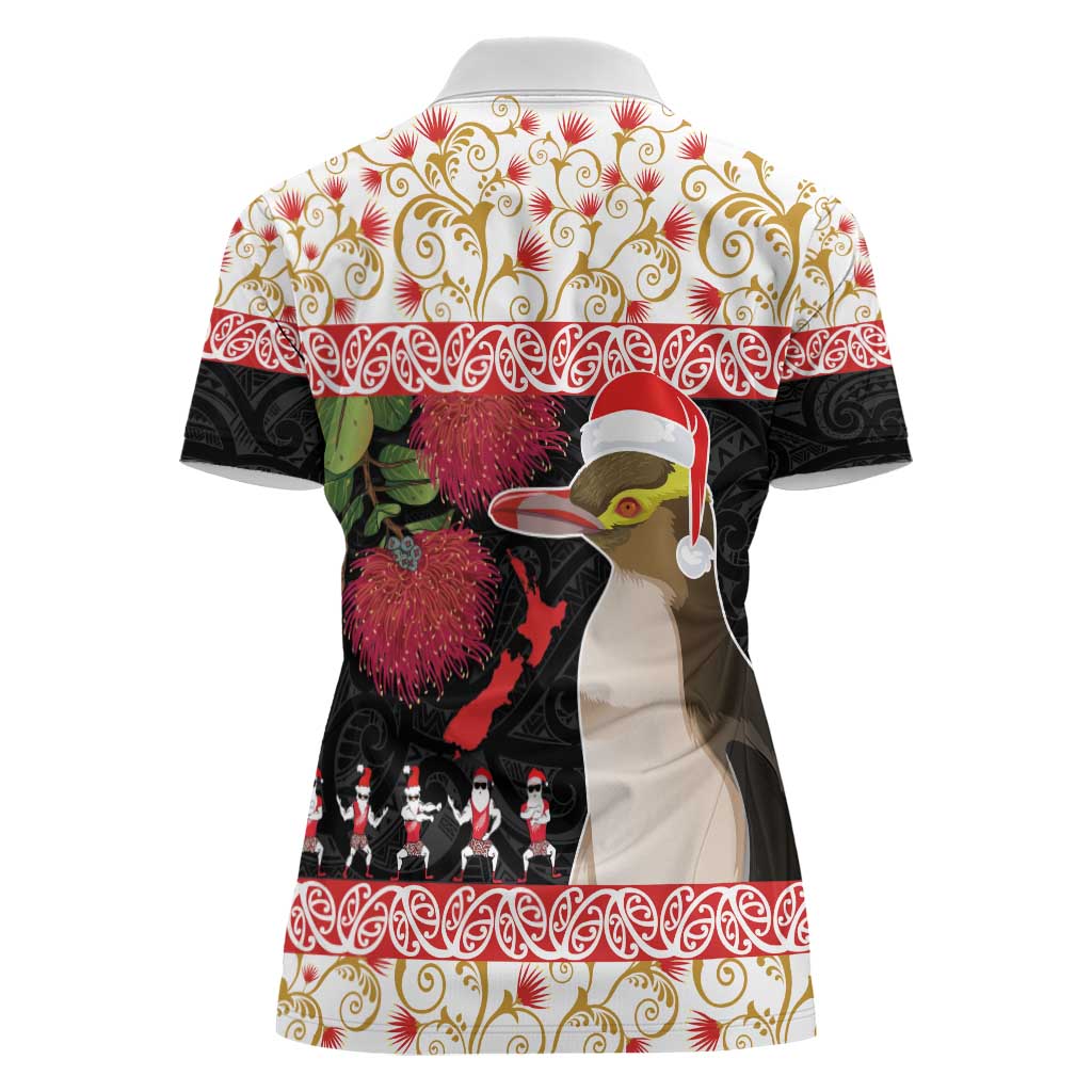 New Zealand Merry Christmas Women Polo Shirt Hoiho Xmas - Haka Dance and Pohutukawa LT03 - Polynesian Pride