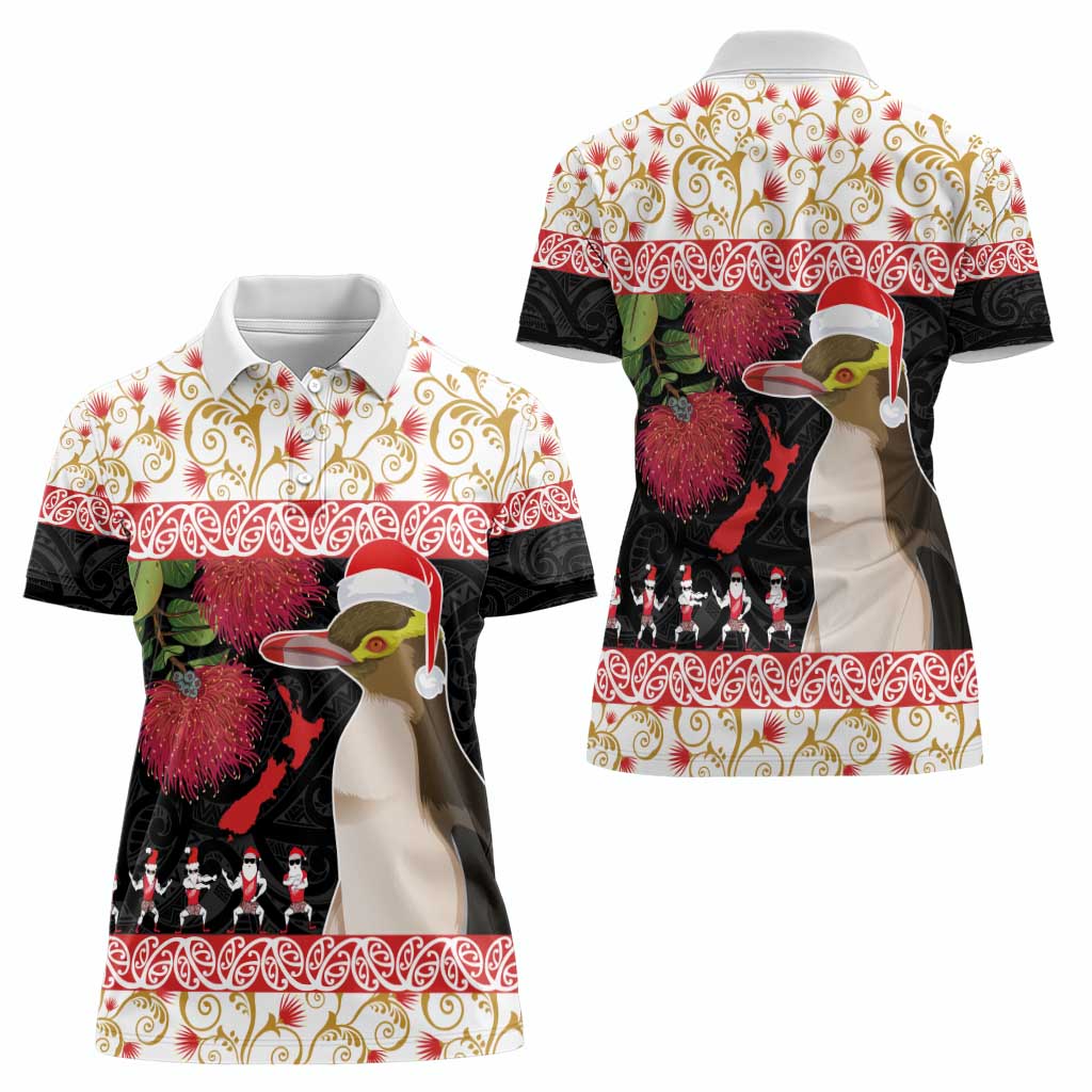 New Zealand Merry Christmas Women Polo Shirt Hoiho Xmas - Haka Dance and Pohutukawa LT03 - Polynesian Pride