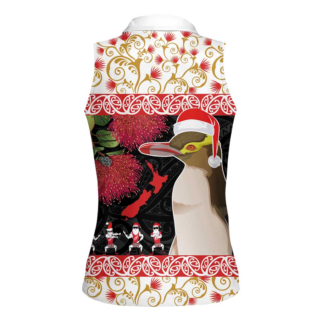 New Zealand Merry Christmas Women Sleeveless Polo Shirt Hoiho Xmas - Haka Dance and Pohutukawa