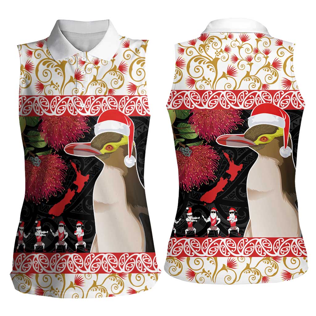 New Zealand Merry Christmas Women Sleeveless Polo Shirt Hoiho Xmas - Haka Dance and Pohutukawa