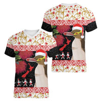 New Zealand Merry Christmas Women V-Neck T-Shirt Hoiho Xmas - Haka Dance and Pohutukawa