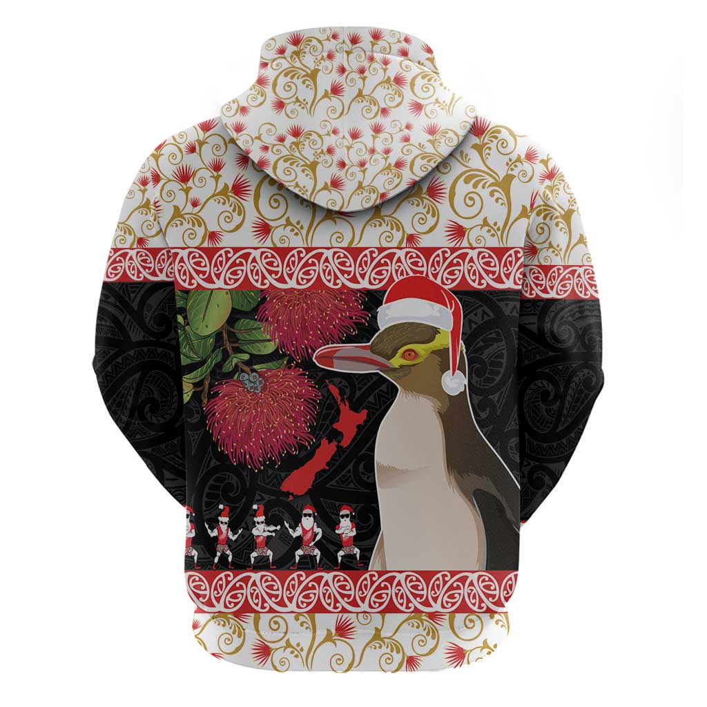 New Zealand Merry Christmas Zip Hoodie Hoiho Xmas - Haka Dance and Pohutukawa LT03 - Polynesian Pride