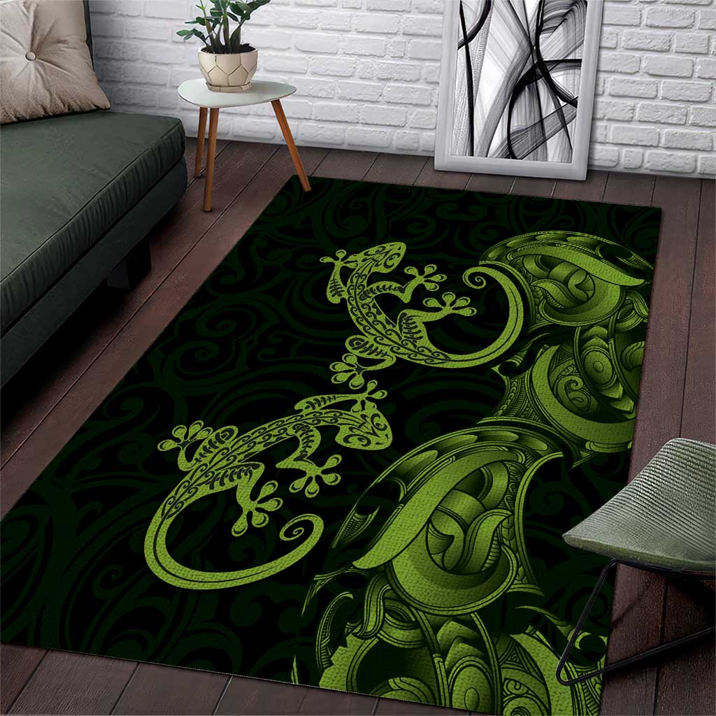 New Zealand Gecko Maori Art Tattoo Area Rug LT03 Green - Polynesian Pride