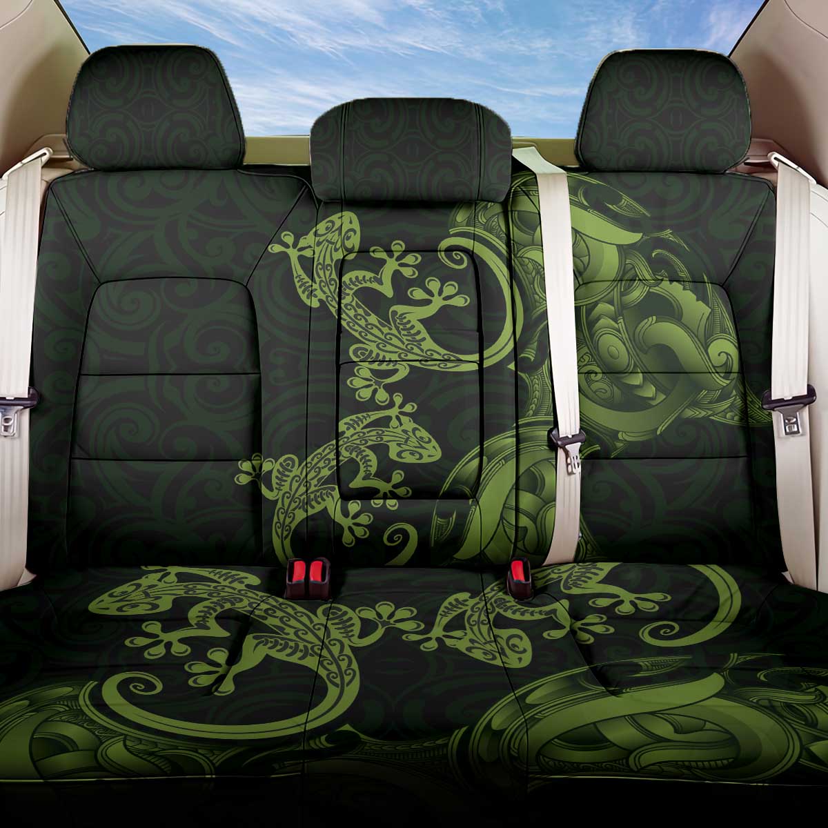 New Zealand Gecko Maori Art Tattoo Back Car Seat Cover LT03 One Size Green - Polynesian Pride
