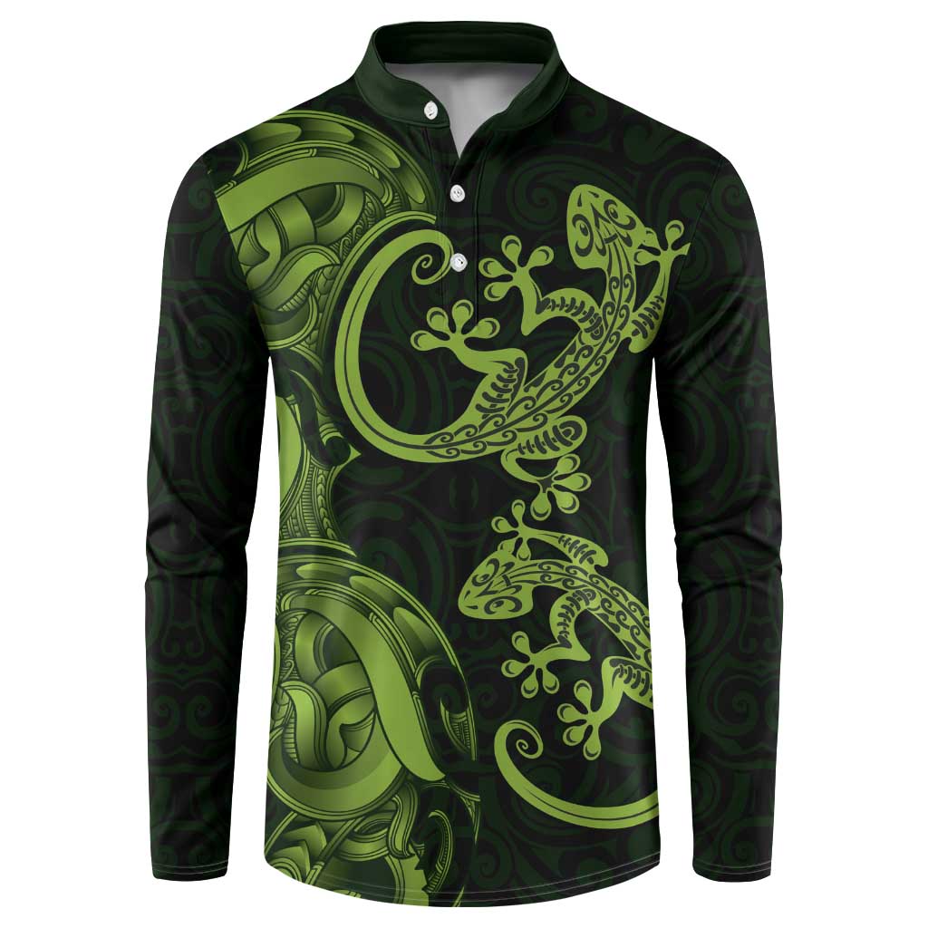 New Zealand Gecko Maori Art Tattoo Button Sweatshirt LT03 Green - Polynesian Pride