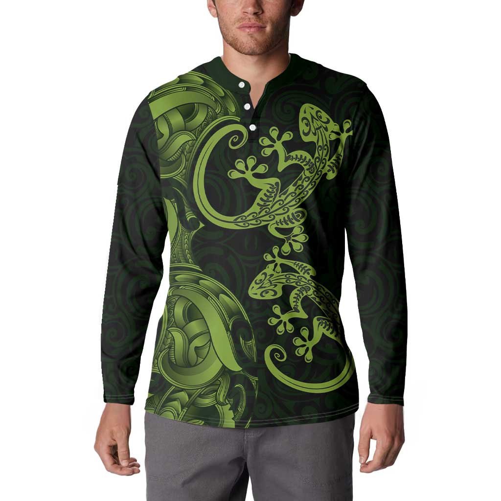 New Zealand Gecko Maori Art Tattoo Button Sweatshirt