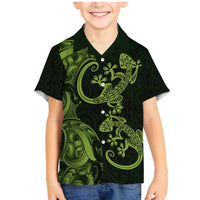 New Zealand Gecko Maori Art Tattoo Family Matching Mermaid Dress and Hawaiian Shirt LT03 Son's Shirt Green - Polynesian Pride