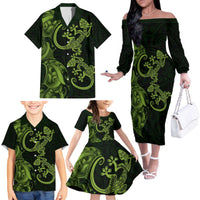 New Zealand Gecko Maori Art Tattoo Family Matching Off The Shoulder Long Sleeve Dress and Hawaiian Shirt LT03 - Polynesian Pride