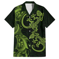 New Zealand Gecko Maori Art Tattoo Family Matching Off The Shoulder Long Sleeve Dress and Hawaiian Shirt LT03 Dad's Shirt - Short Sleeve Green - Polynesian Pride