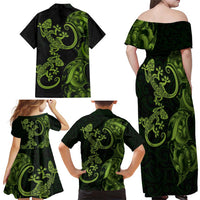 New Zealand Gecko Maori Art Tattoo Family Matching Off Shoulder Maxi Dress and Hawaiian Shirt LT03 - Polynesian Pride
