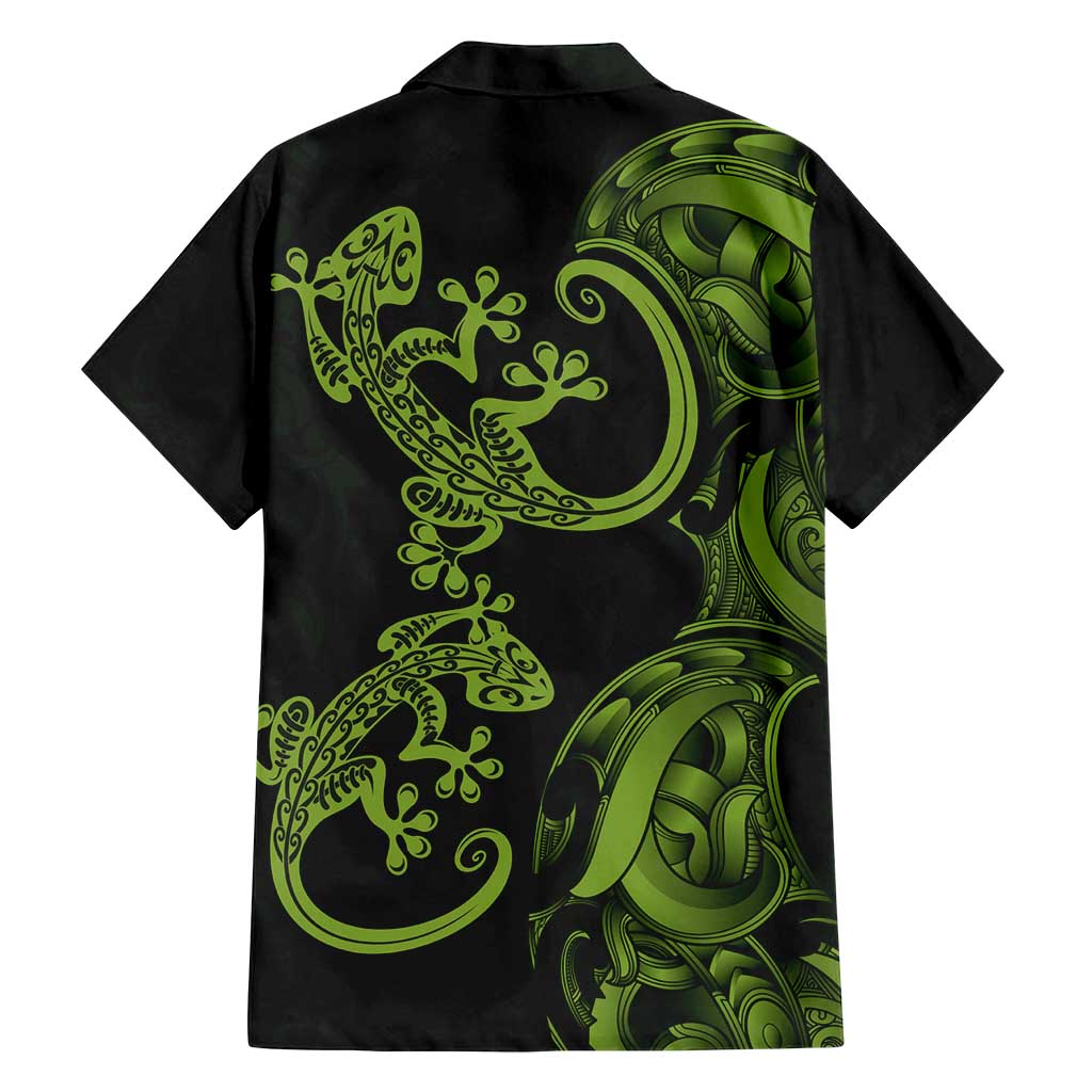 New Zealand Gecko Maori Art Tattoo Family Matching Off Shoulder Maxi Dress and Hawaiian Shirt LT03 - Polynesian Pride