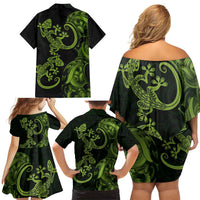 New Zealand Gecko Maori Art Tattoo Family Matching Off Shoulder Short Dress and Hawaiian Shirt LT03 - Polynesian Pride