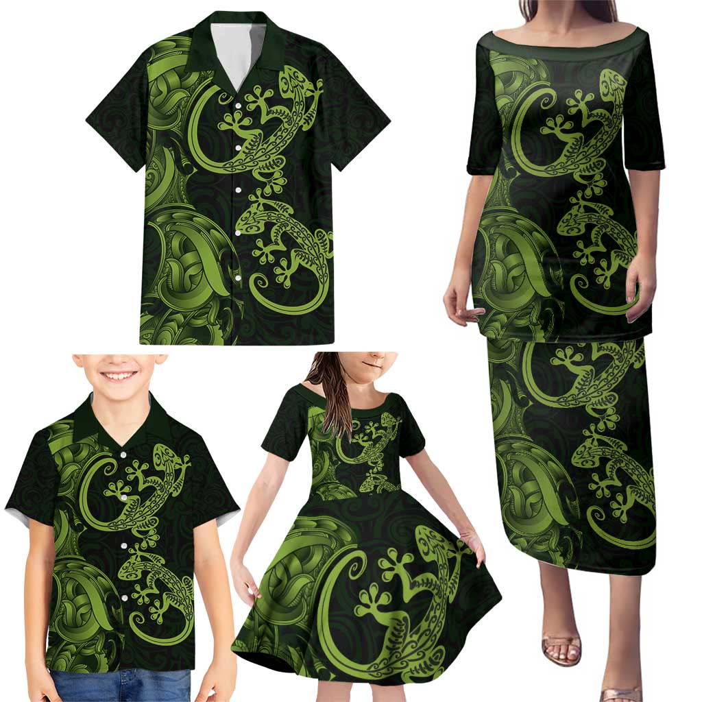 New Zealand Gecko Maori Art Tattoo Family Matching Puletasi and Hawaiian Shirt LT03 - Polynesian Pride