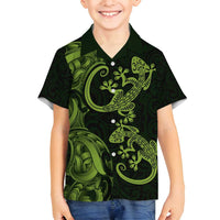 New Zealand Gecko Maori Art Tattoo Family Matching Puletasi and Hawaiian Shirt LT03 Son's Shirt Green - Polynesian Pride
