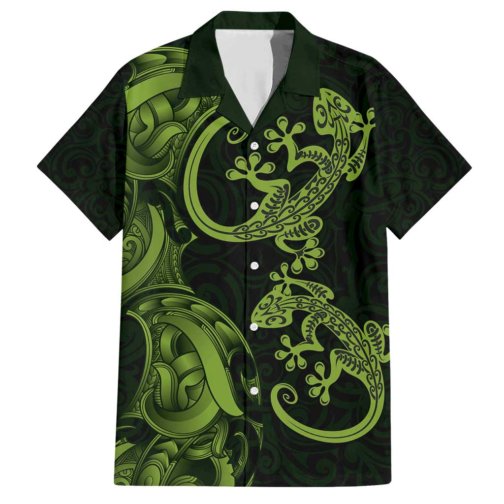 New Zealand Gecko Maori Art Tattoo Family Matching Short Sleeve Bodycon Dress and Hawaiian Shirt LT03 Dad's Shirt - Short Sleeve Green - Polynesian Pride