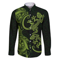 New Zealand Gecko Maori Art Tattoo Family Matching Short Sleeve Bodycon Dress and Hawaiian Shirt LT03 Dad's Shirt - Long Sleeve Green - Polynesian Pride