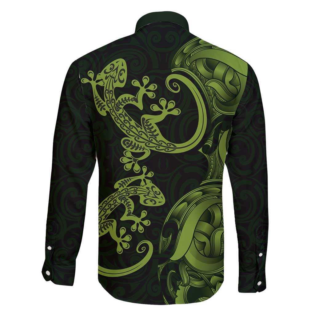 New Zealand Gecko Maori Art Tattoo Family Matching Short Sleeve Bodycon Dress and Hawaiian Shirt LT03 - Polynesian Pride
