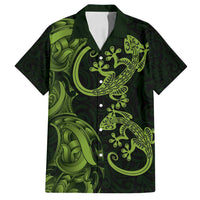 New Zealand Gecko Maori Art Tattoo Family Matching Summer Maxi Dress and Hawaiian Shirt LT03 Dad's Shirt - Short Sleeve Green - Polynesian Pride