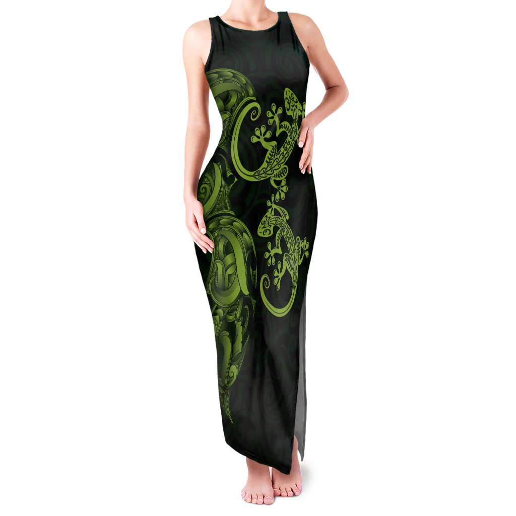 New Zealand Gecko Maori Art Tattoo Family Matching Tank Maxi Dress and Hawaiian Shirt LT03 Mom's Dress Green - Polynesian Pride