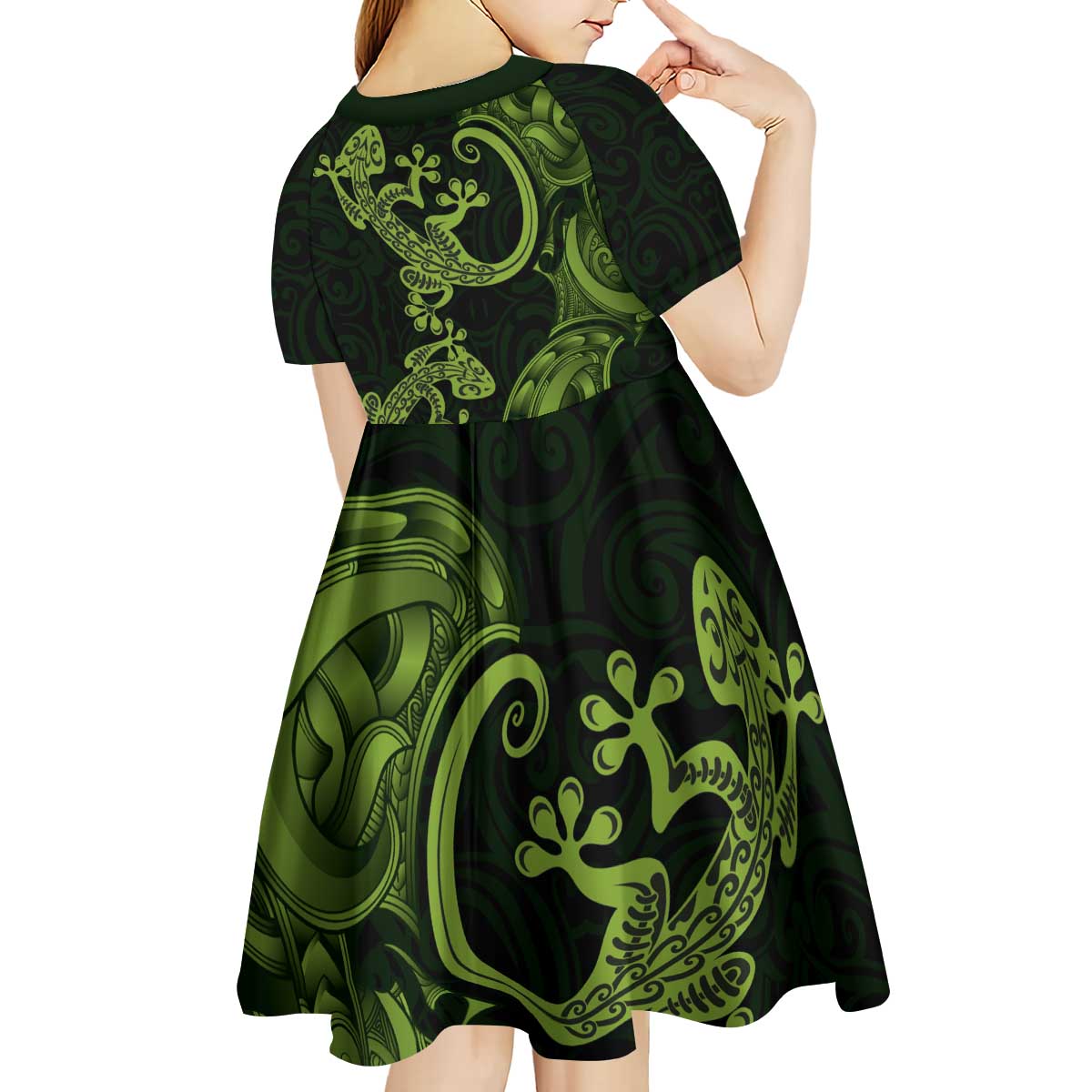 New Zealand Gecko Maori Art Tattoo Kid Short Sleeve Dress