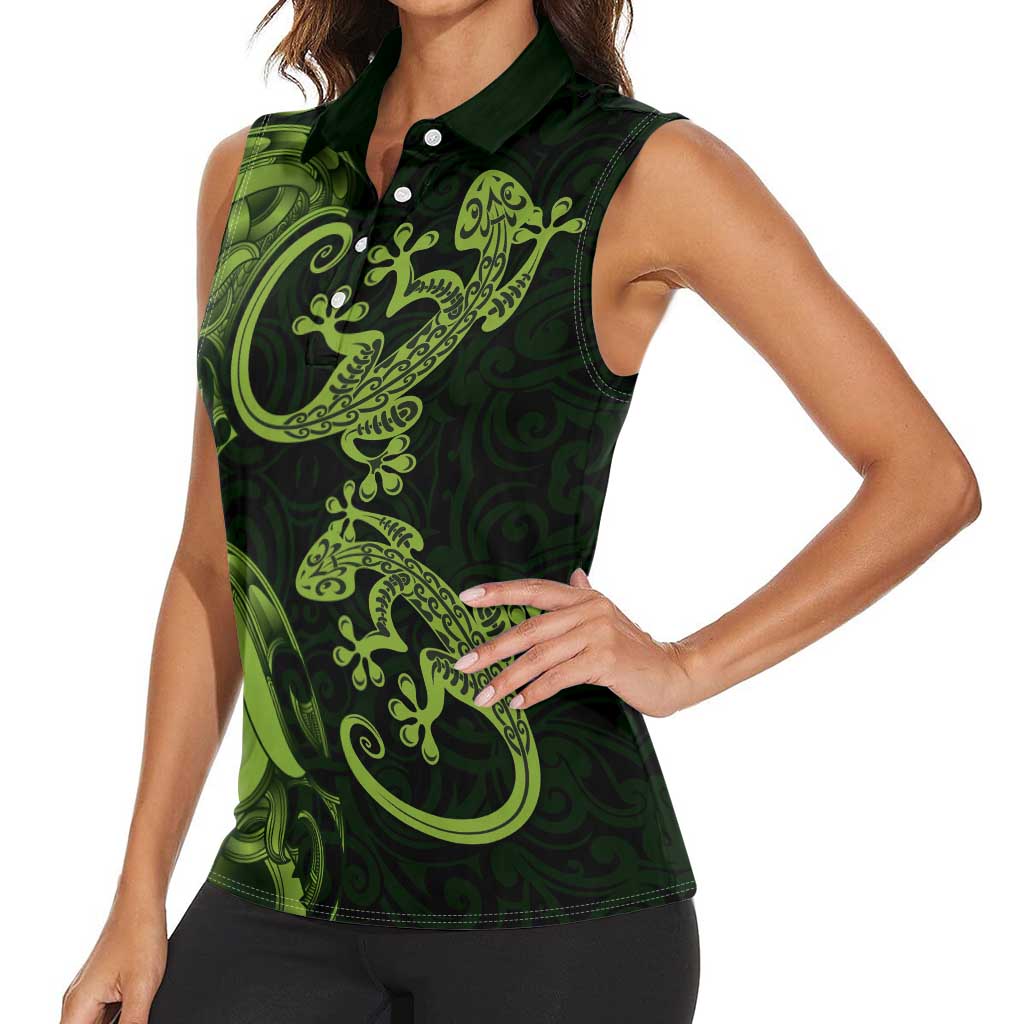 New Zealand Gecko Maori Art Tattoo Women Sleeveless Polo Shirt