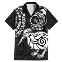 New Zealand Family Matching Mermaid Dress and Hawaiian Shirt Stylized Kiwi Bird Tattoo Mix Koru Circle and Maori Ethnic Vibe LT03 Dad's Shirt - Short Sleeve Black - Polynesian Pride