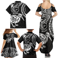 New Zealand Family Matching Summer Maxi Dress and Hawaiian Shirt Stylized Kiwi Bird Tattoo Mix Koru Circle and Maori Ethnic Vibe LT03 - Polynesian Pride