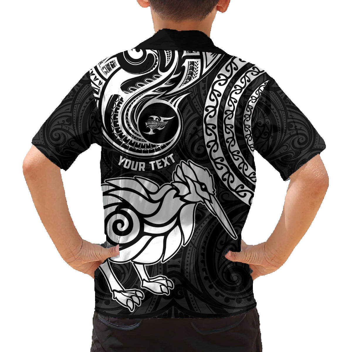 Personalised New Zealand Family Matching Long Sleeve Bodycon Dress and Hawaiian Shirt Stylized Kiwi Bird Tattoo Mix Koru Circle and Maori Ethnic Vibe LT03 - Polynesian Pride