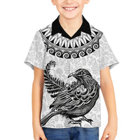Custom New Zealand Family Matching Summer Maxi Dress and Hawaiian Shirt Tui Bird and Koru Circle Mix Silver Fern Pattern LT03 Son's Shirt White - Polynesian Pride