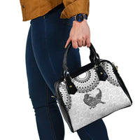 Custom New Zealand Shoulder Handbag Tui Bird and Koru Circle Mix Silver Fern Pattern LT03 - Polynesian Pride