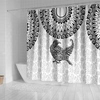 Custom New Zealand Shower Curtain Tui Bird and Koru Circle Mix Silver Fern Pattern LT03 - Polynesian Pride
