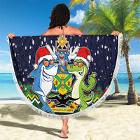 Funny Crocodile and Shark Solomon Islands Christmas Beach Blanket with National Seal Melanesian Pattern LT03 - Polynesian Pride