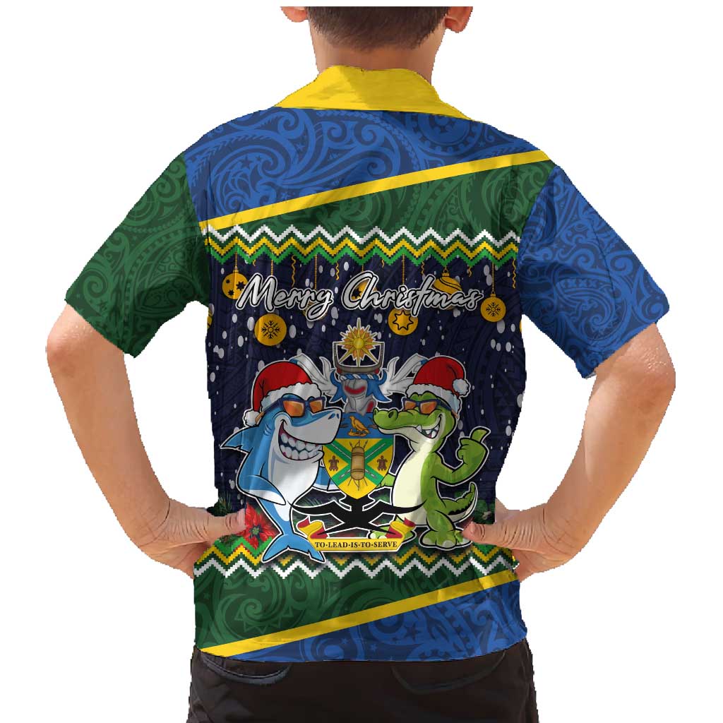 Funny Crocodile and Shark Solomon Islands Christmas Family Matching Mermaid Dress and Hawaiian Shirt with National Seal Melanesian Pattern LT03 - Polynesian Pride