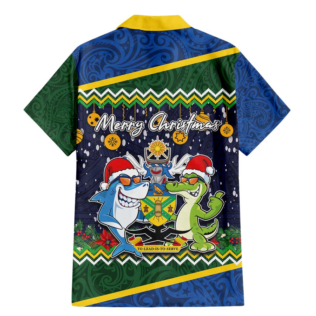 Funny Crocodile and Shark Solomon Islands Christmas Family Matching Mermaid Dress and Hawaiian Shirt with National Seal Melanesian Pattern LT03 - Polynesian Pride