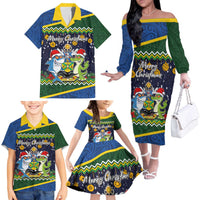 Funny Crocodile and Shark Solomon Islands Christmas Family Matching Off The Shoulder Long Sleeve Dress and Hawaiian Shirt with National Seal Melanesian Pattern LT03 - Polynesian Pride