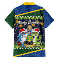 Funny Crocodile and Shark Solomon Islands Christmas Family Matching Off The Shoulder Long Sleeve Dress and Hawaiian Shirt with National Seal Melanesian Pattern LT03 - Polynesian Pride