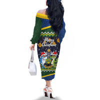 Funny Crocodile and Shark Solomon Islands Christmas Family Matching Off The Shoulder Long Sleeve Dress and Hawaiian Shirt with National Seal Melanesian Pattern LT03 - Polynesian Pride