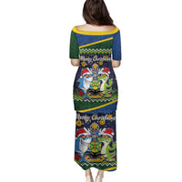 Funny Crocodile and Shark Solomon Islands Christmas Family Matching Puletasi and Hawaiian Shirt with National Seal Melanesian Pattern LT03 - Polynesian Pride