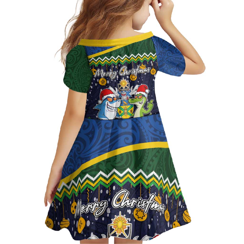 Funny Crocodile and Shark Solomon Islands Christmas Family Matching Summer Maxi Dress and Hawaiian Shirt with National Seal Melanesian Pattern LT03 - Polynesian Pride