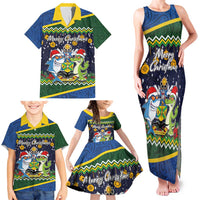 Funny Crocodile and Shark Solomon Islands Christmas Family Matching Tank Maxi Dress and Hawaiian Shirt with National Seal Melanesian Pattern LT03 - Polynesian Pride