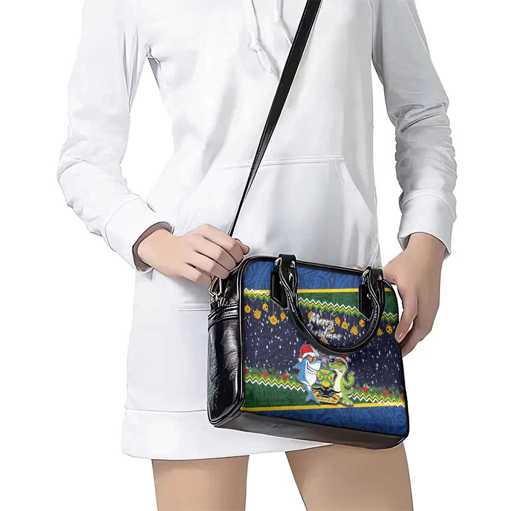 Funny Crocodile and Shark Solomon Islands Christmas Shoulder Handbag with National Seal Melanesian Pattern
