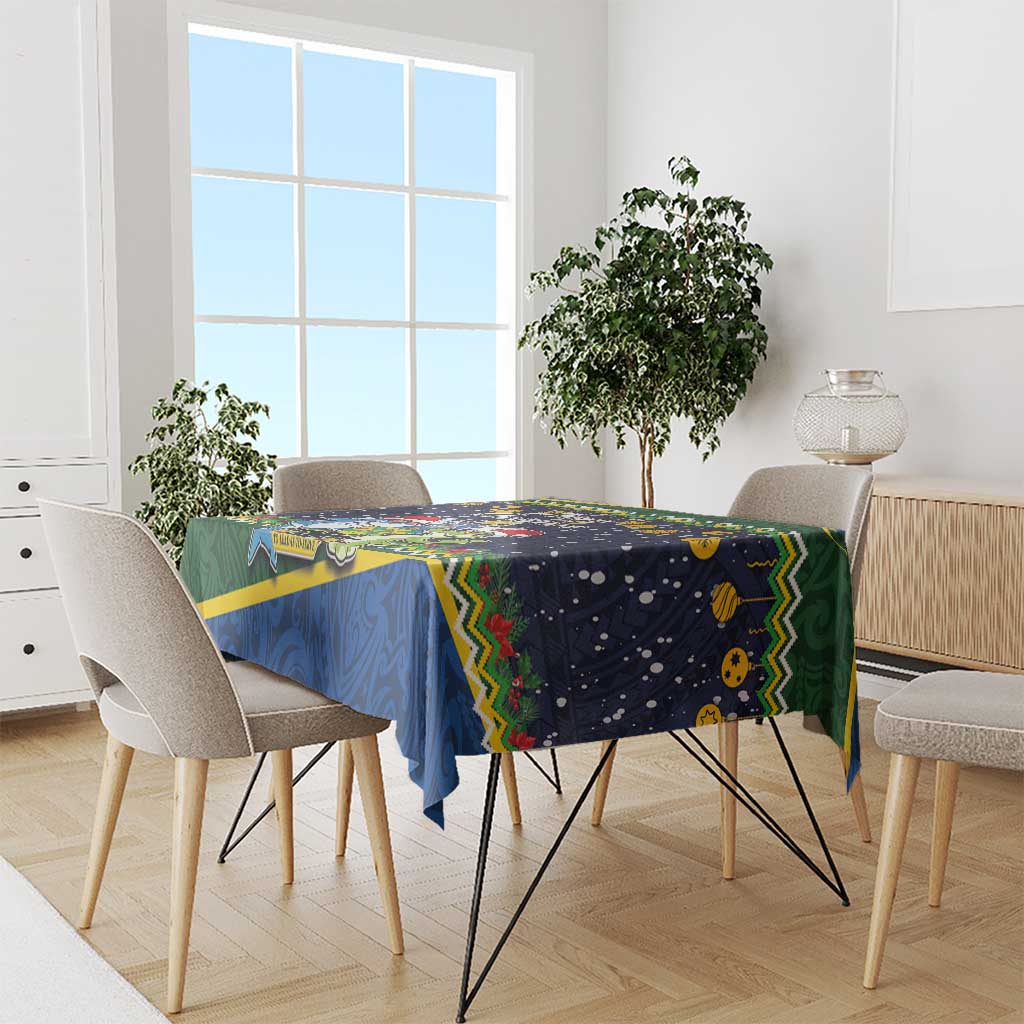 Funny Crocodile and Shark Solomon Islands Christmas Tablecloth with National Seal Melanesian Pattern