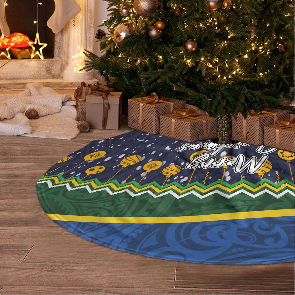 Solomon Islands Christmas Tree Skirt Funny Xmas Crocodile and Shark with National Seal Melanesian Pattern