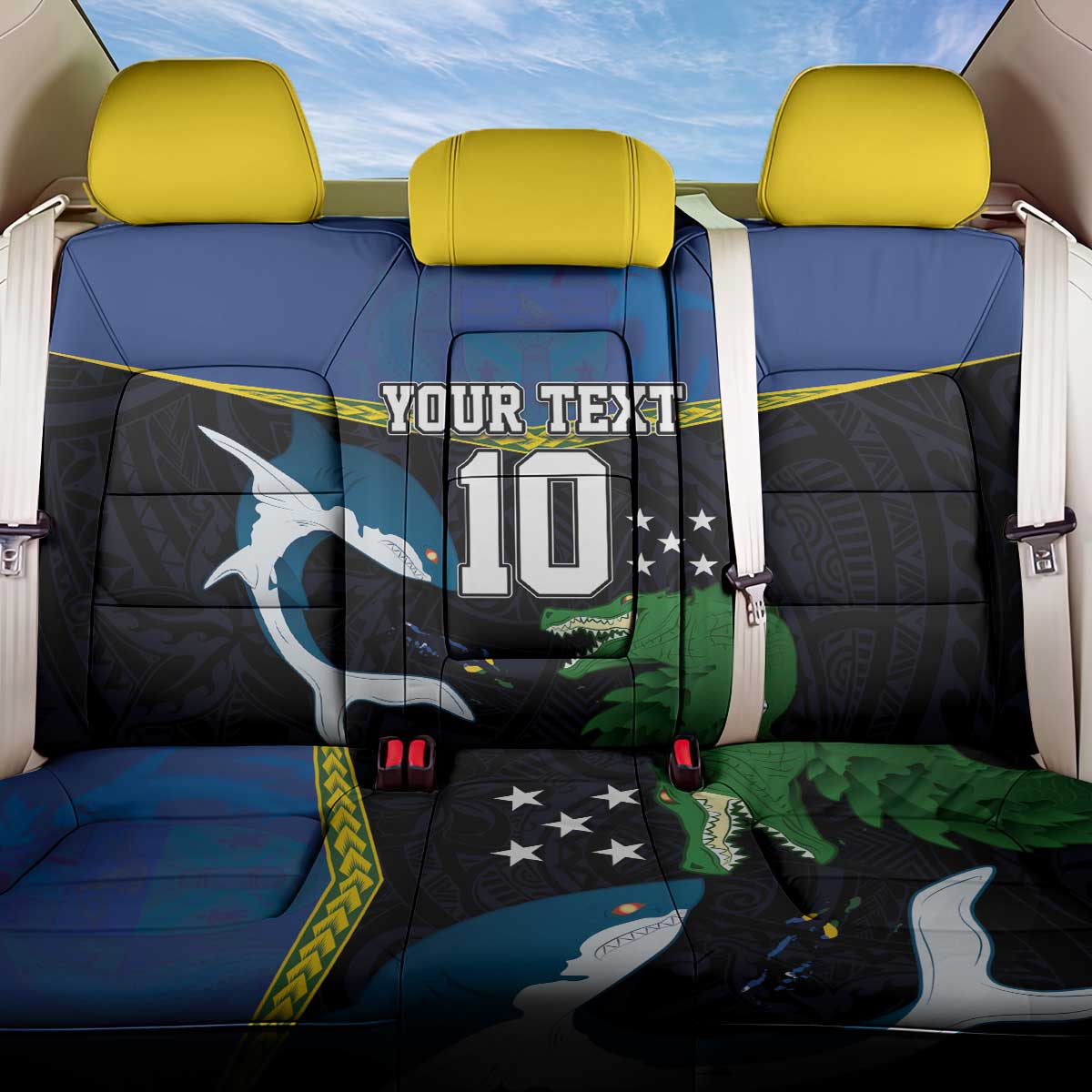 Custom Solomon Islands Rugby Back Car Seat Cover Arty Shark and Crocodile Solomon Islands National Emblems LT03 One Size Blue - Polynesian Pride
