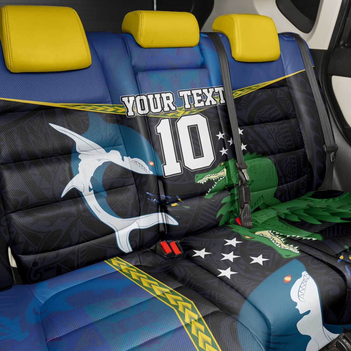 Custom Solomon Islands Rugby Back Car Seat Cover Arty Shark and Crocodile Solomon Islands National Emblems LT03 - Polynesian Pride