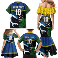 Custom Solomon Islands Rugby Family Matching Mermaid Dress and Hawaiian Shirt Arty Shark and Crocodile Solomon Islands National Emblems LT03 - Polynesian Pride