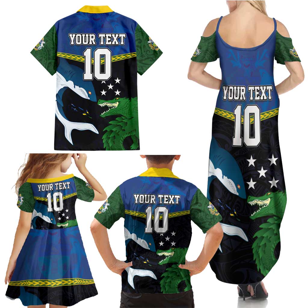 Custom Solomon Islands Rugby Family Matching Summer Maxi Dress and Hawaiian Shirt Arty Shark and Crocodile Solomon Islands National Emblems LT03 - Polynesian Pride