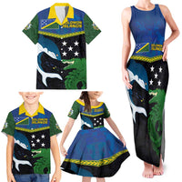 Custom Solomon Islands Rugby Family Matching Tank Maxi Dress and Hawaiian Shirt Arty Shark and Crocodile Solomon Islands National Emblems LT03 - Polynesian Pride