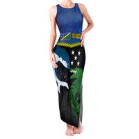 Custom Solomon Islands Rugby Family Matching Tank Maxi Dress and Hawaiian Shirt Arty Shark and Crocodile Solomon Islands National Emblems LT03 Mom's Dress Blue - Polynesian Pride