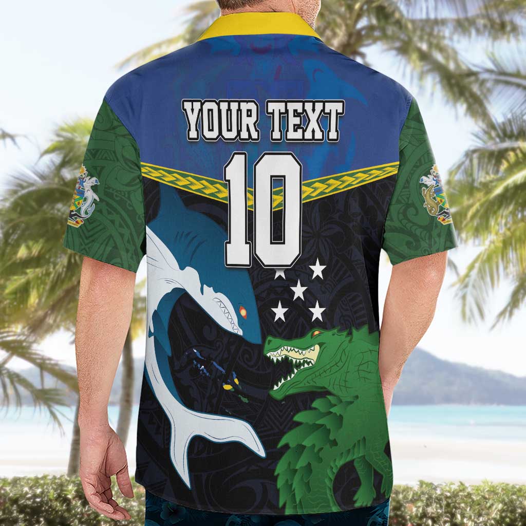 Custom Solomon Islands Rugby Hawaiian Shirt Arty Shark and Crocodile Solomon Islands National Emblems LT03 - Polynesian Pride